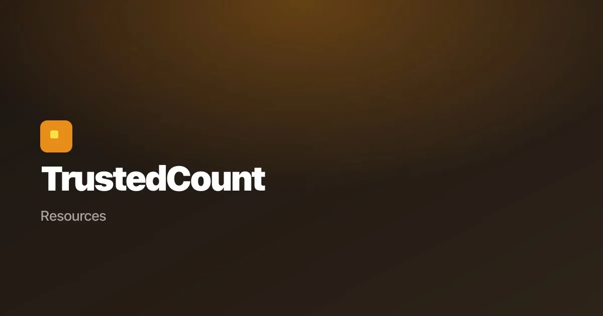 TrustedCount Resources hero — dark background with brand mark and Resources label